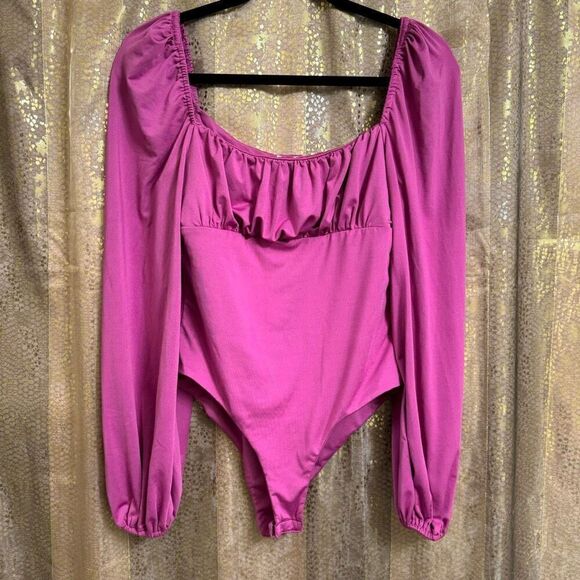 Princess Polly Magenta Pink Square Neck Puff Long Sleeve Bodysuit Size 8 - Picture 1 of 7